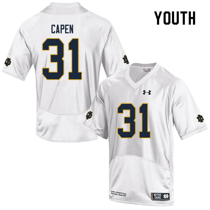 Youth #31 Cole Capen Notre Dame Fighting Irish College Football Jerseys Sale-White - Click Image to Close